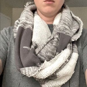 Gray and white infinity scarf